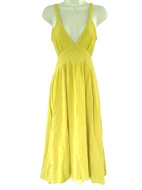 Lulu's Bold New Look Lemon Yellow Backless V-Neck Maxi Dress Size S
